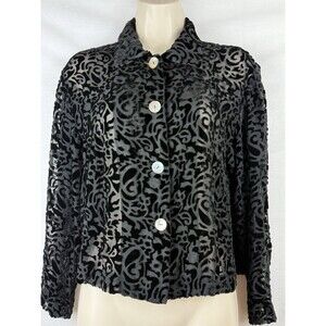 Cropped Velvet Burnout Top Black Mother Of Pearl Buttons Collar No Tags